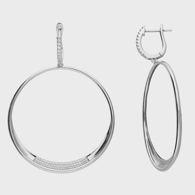 Silver Cubic Zirconia Hoop-Drop Huggie Earrings