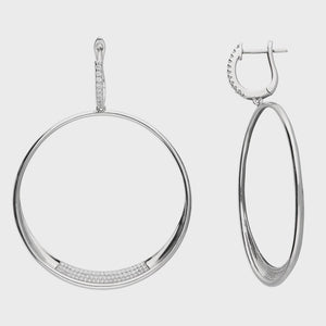 Silver Cubic Zirconia Hoop-Drop Huggie Earrings