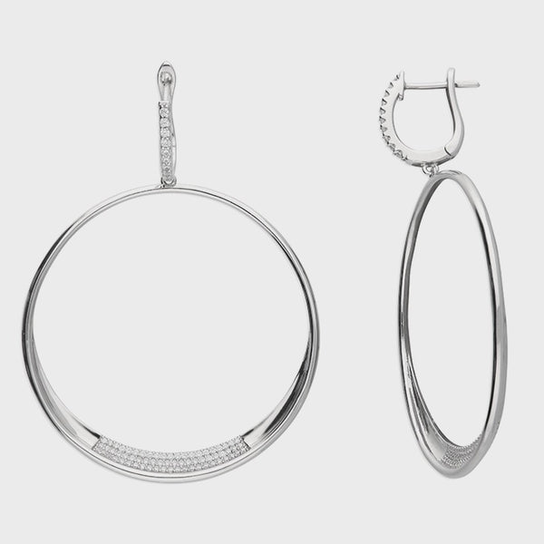 Silver Cubic Zirconia Hoop-Drop Huggie Earrings