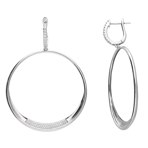 Silver Cubic Zirconia Hoop-Drop Huggie Earrings