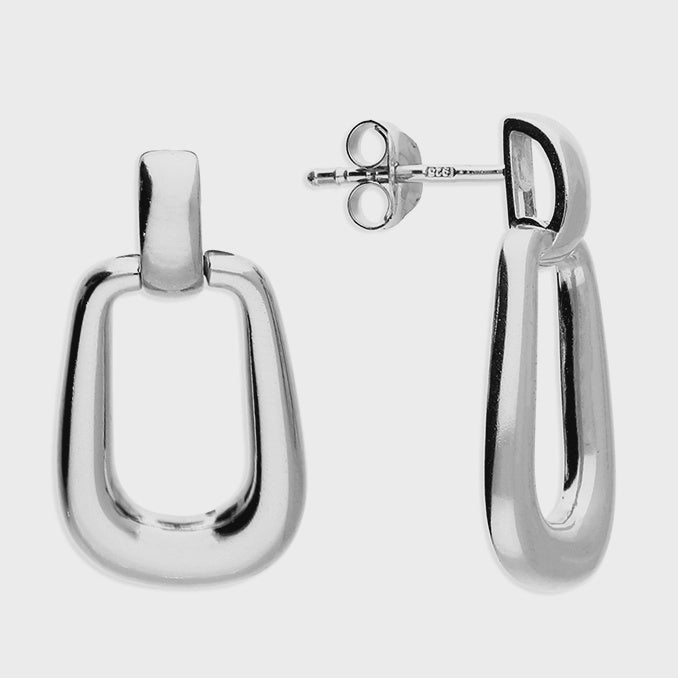 Rounded-Rectangle Drop Hoop Earrings