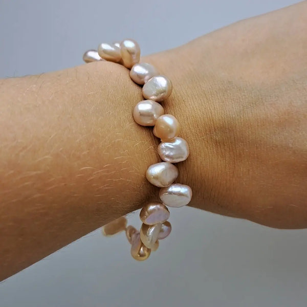 Sterling Silver Side Drilled Pink Pearl Bracelet