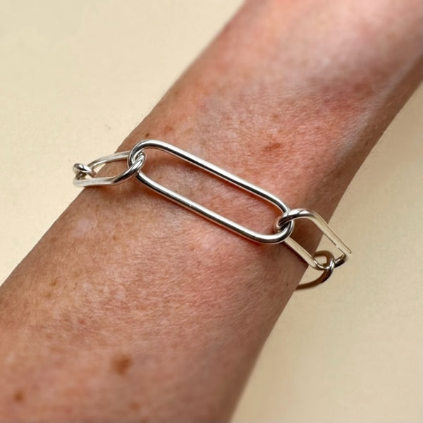 Silver Long Paperclip Link Bracelet