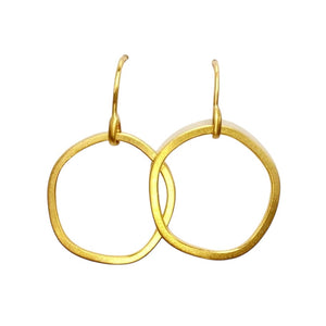 9ct Yellow Gold Brushed Organic Drop Hoops