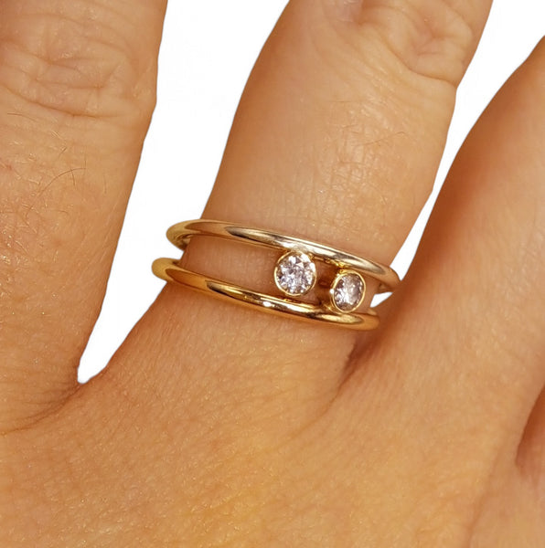 9ct Gold 0.13ct Diamond Off-Set Stacking Ring