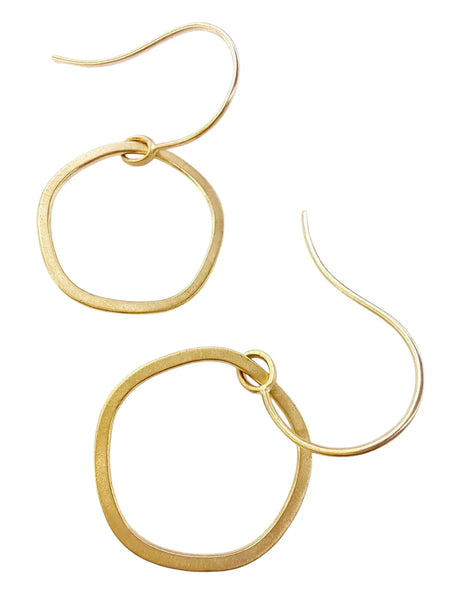 9ct Gold Mini Brushed Organic Drop Hoops