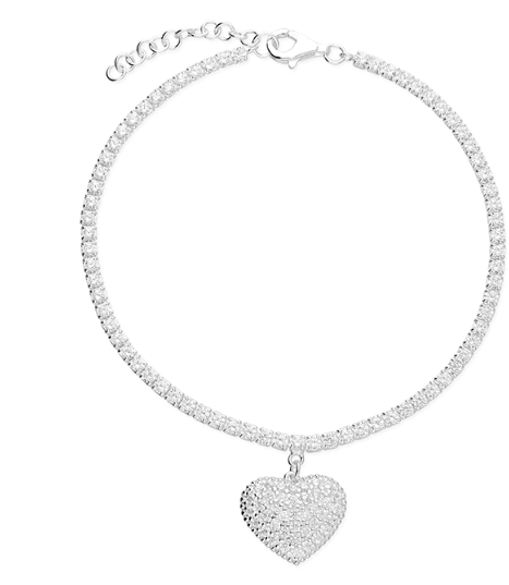 Sterling Silver White CZ Tennis and Pave Heart Bracelet