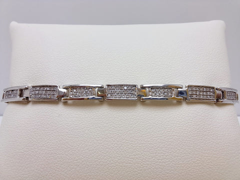 10ct White Gold Rectangle Pave Diamond Bracelet