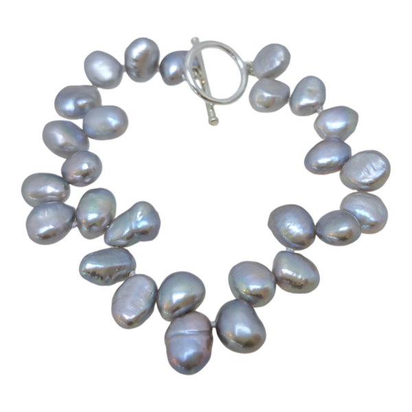 Sterling Silver Side Drilled Grey Pearl Bracelet