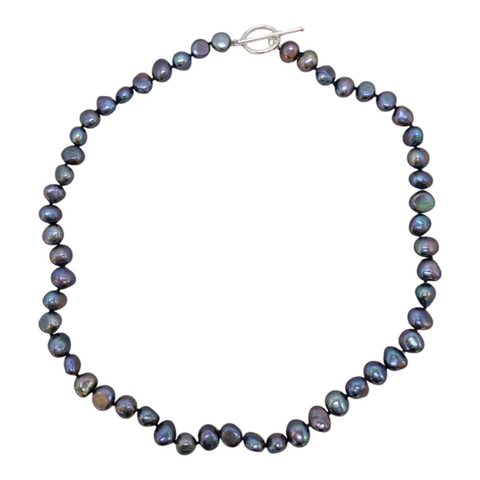 Sterling Silver Pearl Necklace in Black