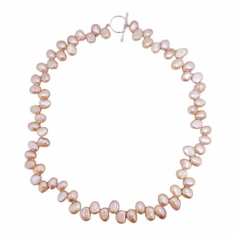 Sterling Silver Side Drilled Pink Pearl Necklace