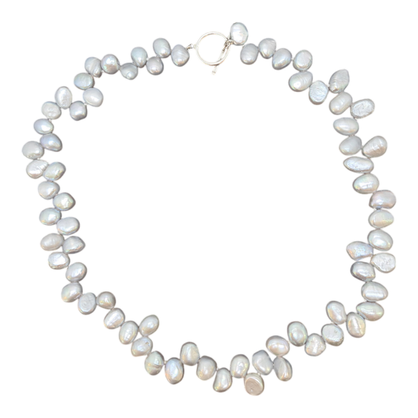 Sterling Silver Side Drilled Grey Pearl Necklace