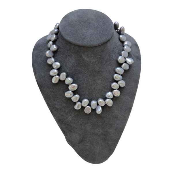 Sterling Silver Side Drilled Grey Pearl Necklace