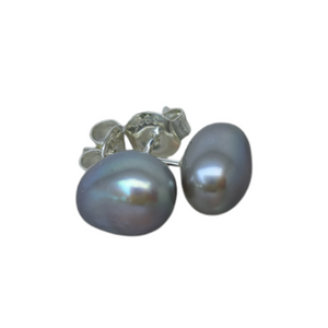 Sterling Silver Grey Pearl Stud Earrings