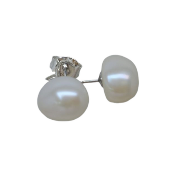 Sterling Silver White Pearl Stud Earrings