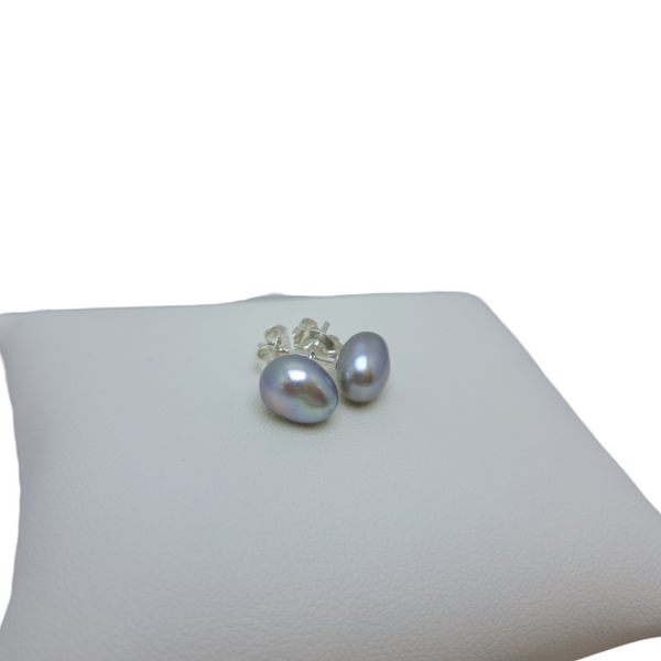 Sterling Silver Grey Pearl Stud Earrings