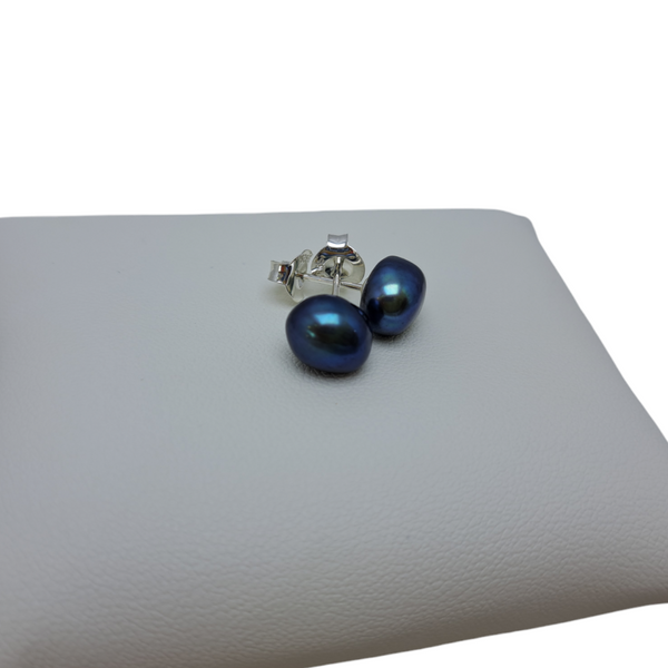 Sterling Silver Black Pearl Stud Earrings