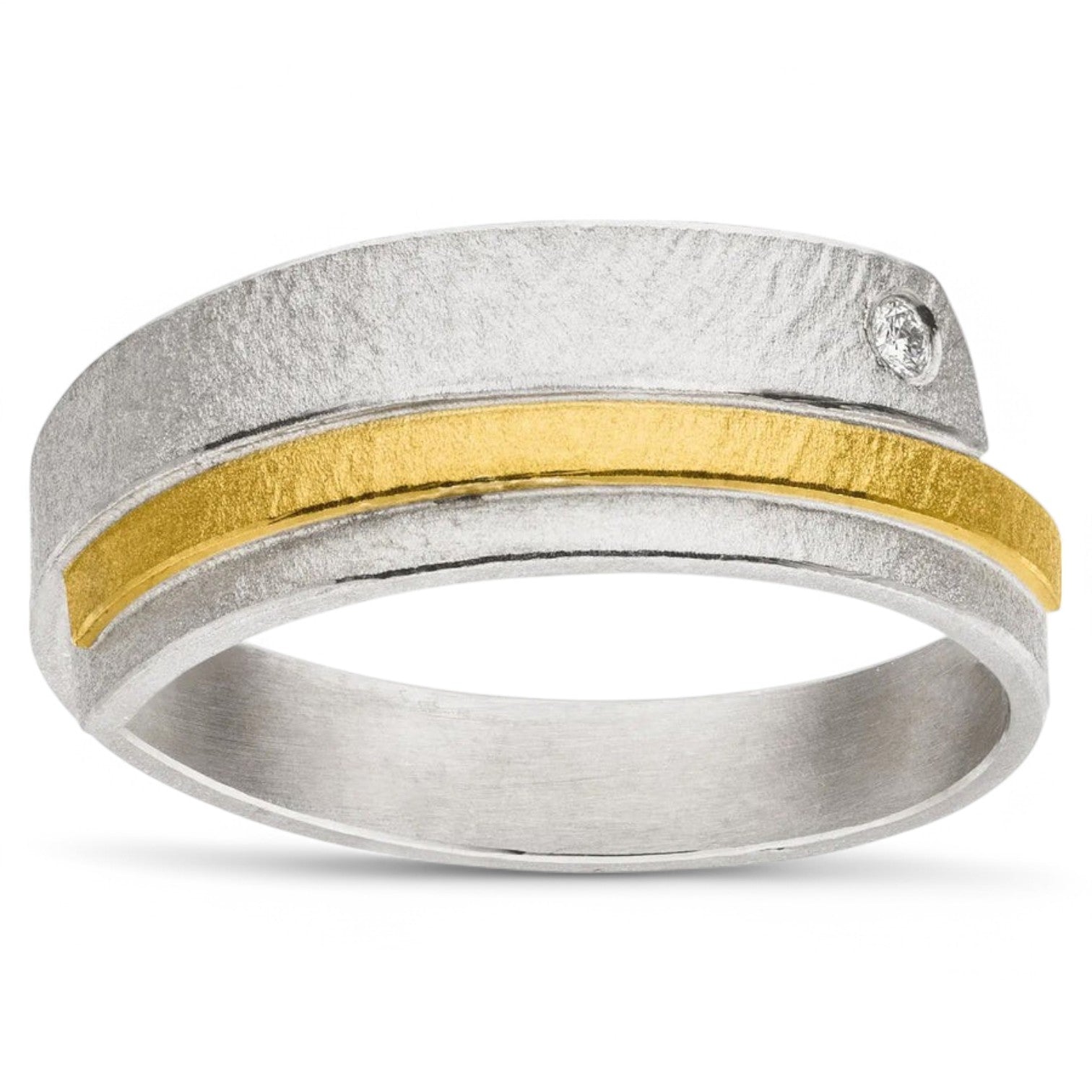 Manu Silver & Gold Diamond Ring 0.02ct