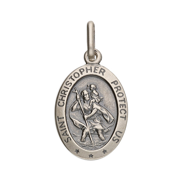 Sterling Silver  Oxidised St Christopher Pendant on 20" Sterling Silver Chain.