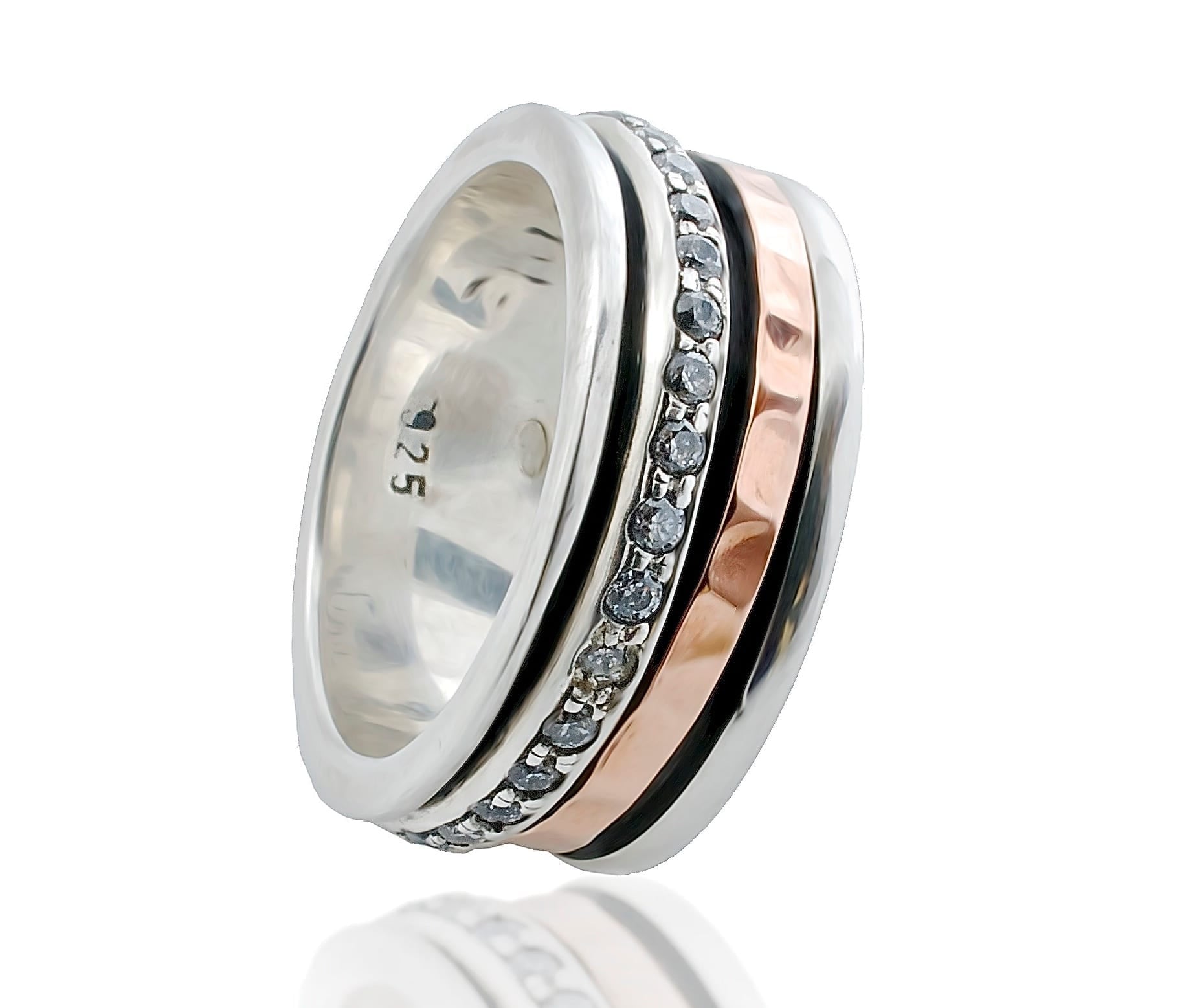 Silver & Gold CZ Double Spinner Ring
