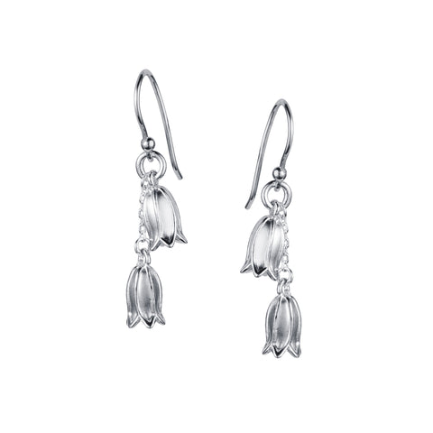 Silver Bluebell Double Flower Drop Earrings