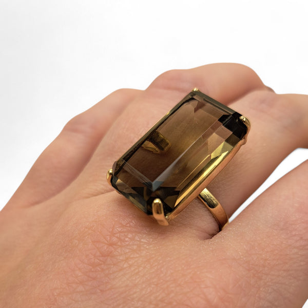 9ct Yellow Gold Smokey Quartz Cocktail Ring