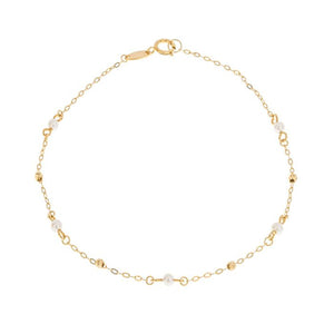 9ct Gold and Freshwater Pearl Trace Chain Station Bracelet