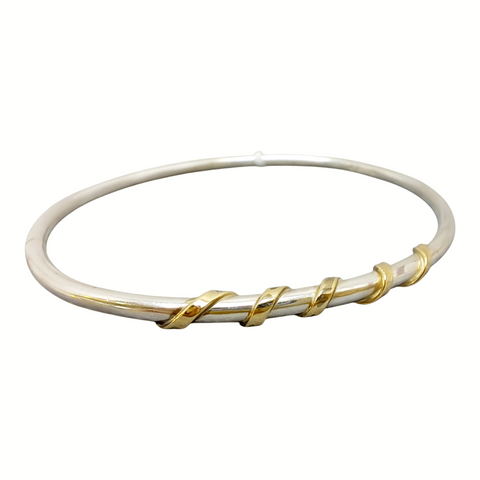 Silver & 9ct Gold Twist Oval Shaped Bangle