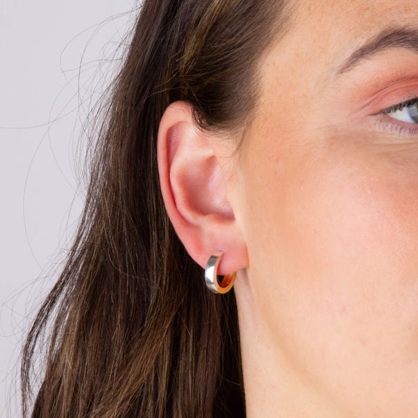 Two Tone Flat Huggie Hoop Earrings