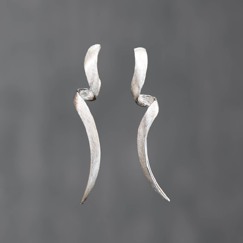 Silver Brushed Swirl Stud Earrings