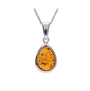 Amber & Silver Pear Drop Necklace