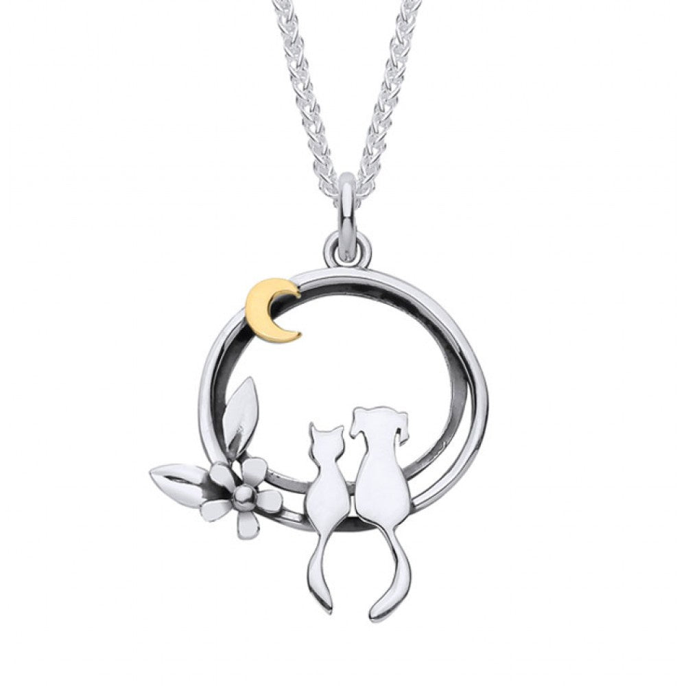 Silver Cat and Dog Best Friends Necklace