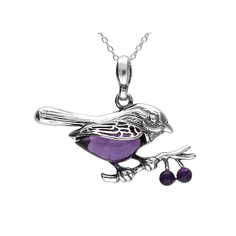 Amethyst & Silver Robin Necklace