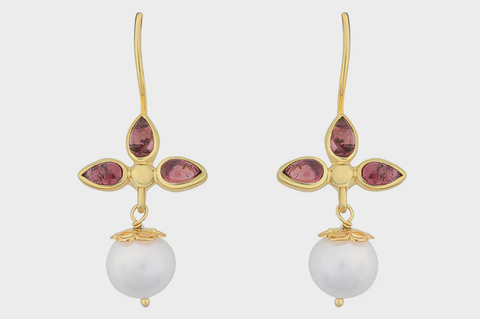 Fifi Pink Tourmaline & Pearl Earrings