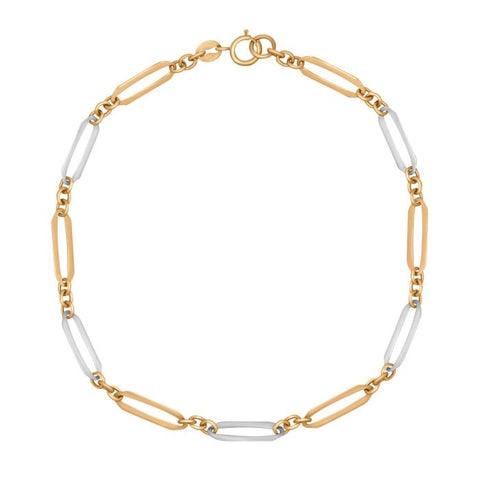 9ct Yellow & White Gold Elongated Link Bracelet