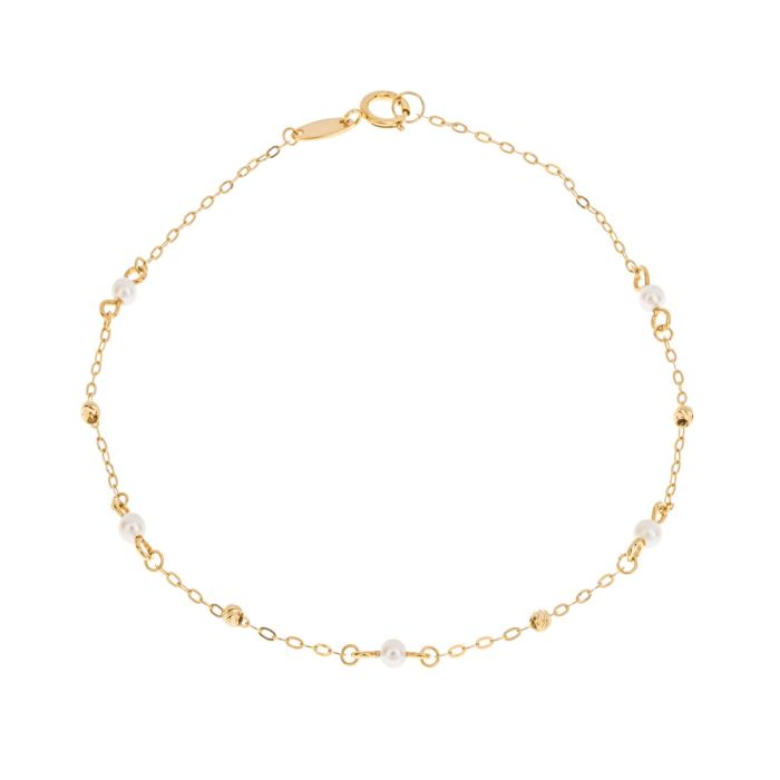 9ct Yellow Gold Freshwater Pearl Trace Bracelet