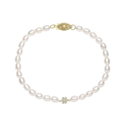 9ct Yellow Gold Seed Pearl & Flower Bracelet