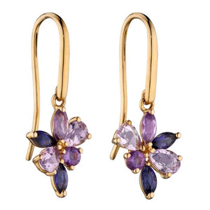 9ct Yellow Gold Marquise Amethyst Cluster Earrings