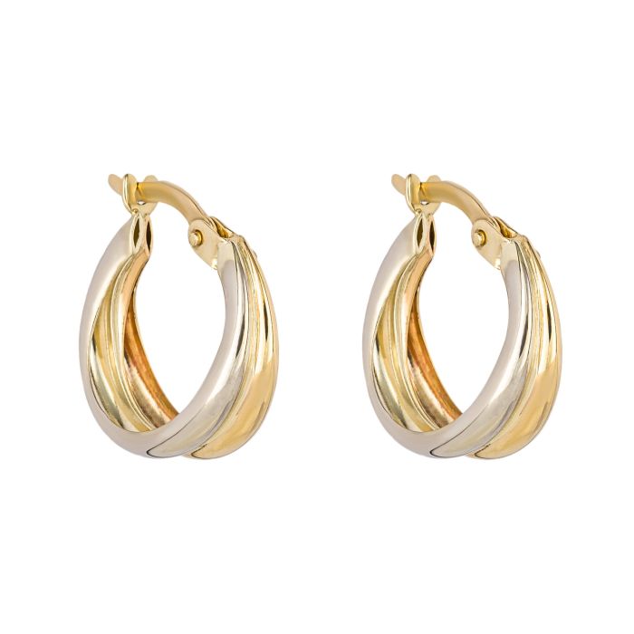 9ct Yellow & White Gold Double Row Hoop Earrings