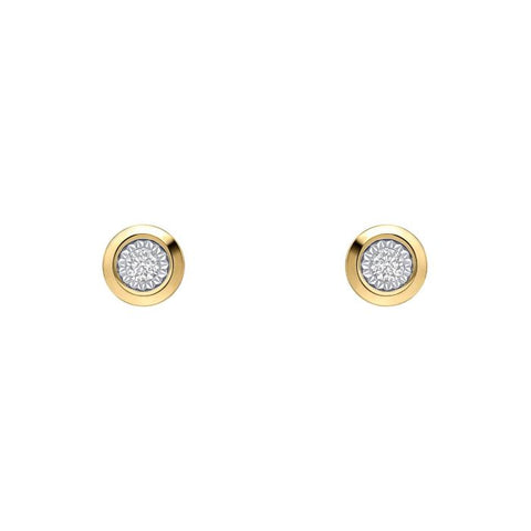 9ct Yellow Gold Rounded Bezel Diamond Stud Earrings