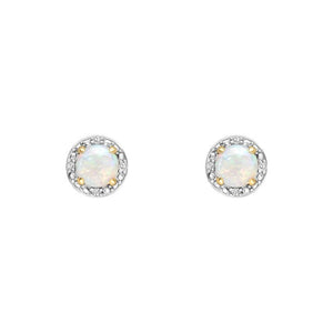 9ct Yellow Gold Round Diamond Surround Opal Stud Earrings