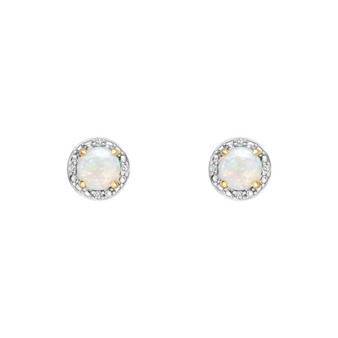 9ct Yellow Gold Round Diamond Surround Opal Stud Earrings