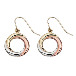 9ct Yellow, White & Rose Gold Ring Drop Earrings