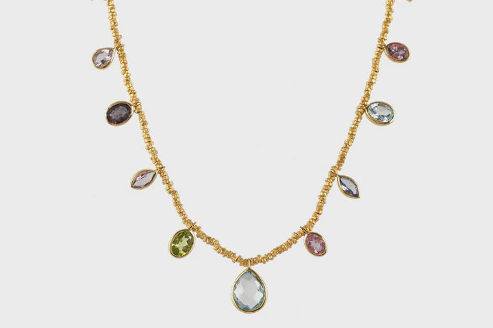 Ava Blue Topaz & Multicolour Gemstone Charm Necklace