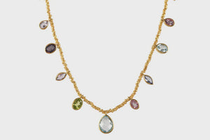 Ava Blue Topaz & Multicolour Gemstone Charm Necklace