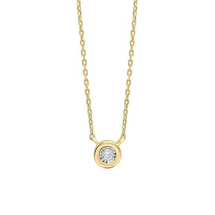 9ct Yellow Gold Rounded Bezel Diamond Necklace