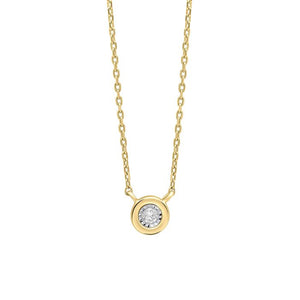 9ct Yellow Gold Rounded Bezel Diamond Necklace