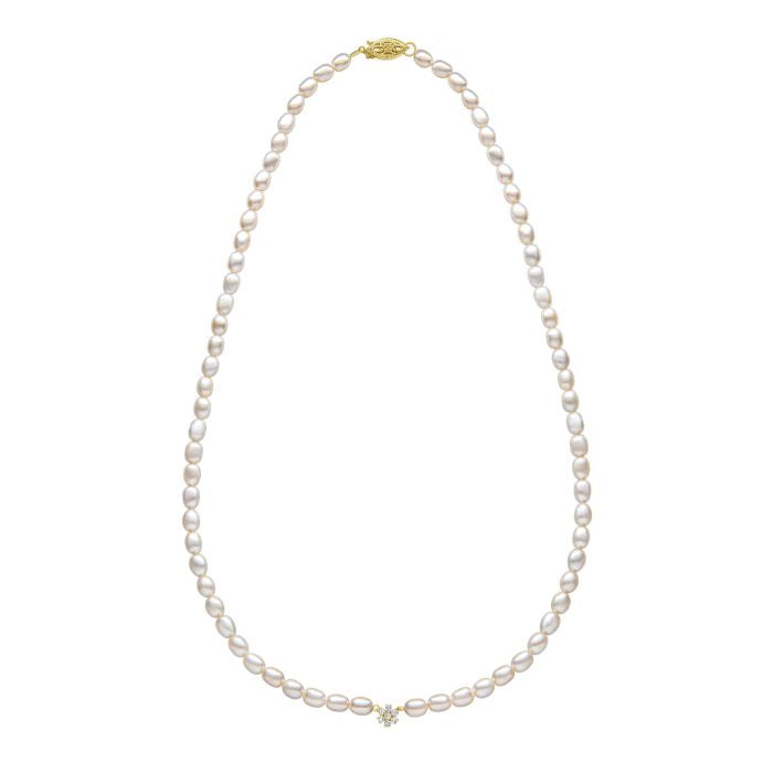 9ct Yellow Gold Seed Pearl & Flower Necklace