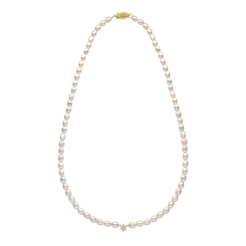 9ct Yellow Gold Seed Pearl & Flower Necklace