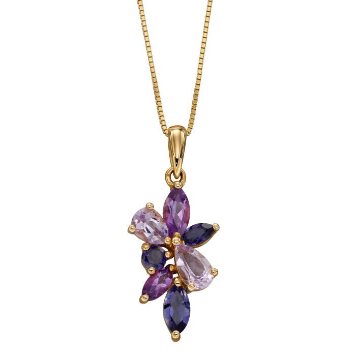 9ct Yellow Gold Amethyst Marquise Cluster Pendant